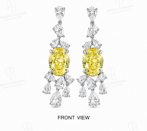 Elegantes pendientes de araña en oro blanco de 18 quilates con diamantes ovalados amarillos de fantasía, diamantes en forma de pera y diamantes marquesa cultivados en laboratorio, diseño de alta costura. - Product Image 3