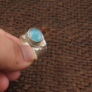 Bague en larimar naturel, argent sterling 925, faite à la main, pierre des Caraïbes, pour femme, minimaliste, bleu océan, vente en gros - Product Image 2