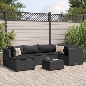 Ensemble de salon de jardin en rotin PE noir avec structure en acier thermolaqué et verre trempé, mobilier de jardin élégant - Product Image 1