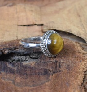 High Quality Solid 925 Sterling Silver Genuine Brown <b>Tiger</b> <b>Eye</b> 10mm Bezel Setting Gemstone <b>Ring</b> Women Daily Wear Manufacarers - Product Image 6