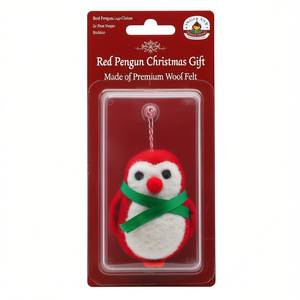 Pingouin rouge en feutre de laine de qualité supérieure, cadeau de Noël - Product Image 2