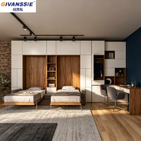 Lit mural double moderne Murphy avec bureau, armoire, bibliothèque, meuble de rangement, cadre en acier pliable, design modulaire, gain de place