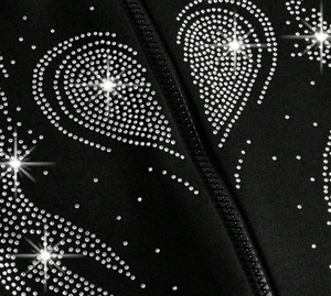 <b>Black</b> Hooded Zip-Up Sweatshirt With Rhinestone <b>Heart</b> Wings Design Oversized Casual Unisex Autumn Wear - Product Image 6