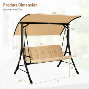 Adjustable Canopy 3-Seater Outdoor Porch Swing with Padded <b>Cushions</b> for Patios - Product Image 4