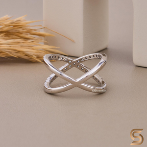 10K Solid White Gold X Cross Moissanite <b>Ring</b> 0.57 CT Cross Diamond Band 1.60mm Moissanite <b>Ring</b> Minimal <b>Statement</b> <b>Ring</b> - Product Image 6