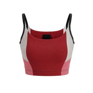 Top Deportivo Corto sin Mangas para Mujer, Cuello Redondo, Color Negro y Rojo, Diseño Color Block, Ajustado, para Gimnasio, Entrenamiento, Fitness, Yoga - Product Image 1
