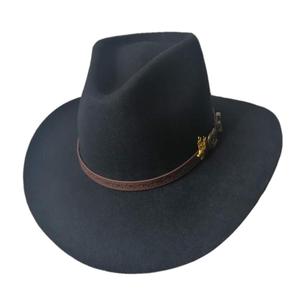 Unisex Black Wool Striped Cowboy <b>Hat</b> with Leather <b>Band</b> Metal Emblem for Outdoor Use Four Seasons 58-60cm Head Circumference 2026 - Product Image 1