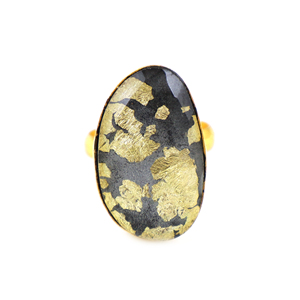 Anillo de latón chapado en oro de 24 quilates con piedra lunar gris de diseño clásico y lámina de oro, forma elegante, joyería para mujer, venta al por mayor a granel - Product Image 1