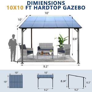 Pergola extérieure robuste 10 x 10, auvent mural en métal, grande auventeuse pour terrasses et jardins - Product Image 6