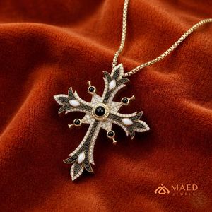 Gold Plated Iced Out Black <b>Gothic</b> Cross Moissanite Pendant Charm Luxury Hip Hop Unisex Necklace Statement Jewelry Fashion - Product Image 2