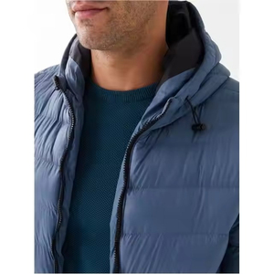 Veste matelassée à capuche bleue pour homme, coupe-vent, rembourrée de duvet, style décontracté, fermeture éclair, coupe régulière, vêtements d'hiver - Product Image 6