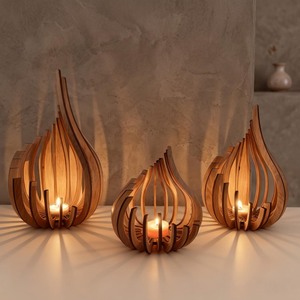 Lanterne en bois faite à la main en forme de flamme, porte-bougie pour décoration d'intérieur, écologique - Product Image 4