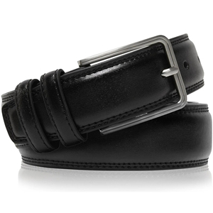 Ceinture en cuir véritable pour homme, noire unie, boucle à ardillon, style formel, durable, en cuir de vachette, boucle rectangulaire argentée - Product Image 4