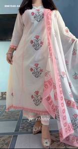 Best Quality Jaipuri Taj Cotton with Hand-<b>Block</b> <b>Print</b> & Handwork Butta Ghera Kurta-Plazzo-Dupatta Set Supplier from India - Product Image 2
