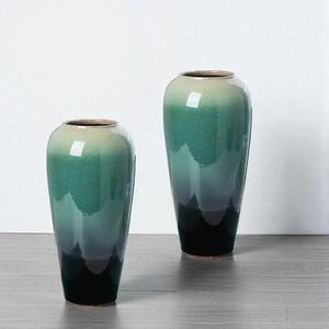 Elegante Juego de Jarrones Redondos de Cerámica con Acabado Degradado en Verde Azulado, Decoración Moderna para un Estilo Chic en el Hogar - Product Image 4