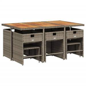 Set da 10 Pezzi in Rattan PE Grigio per Patio, 11 Set da Giardino Pieghevoli - Product Image 3