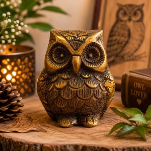 SHUBHAM Durable Gold Plated Brass <b>Owl</b> Figurine Handmade Animal Bobble <b>Ornament</b> Decorative Sculpture for Home Office Decor - Product Image 2