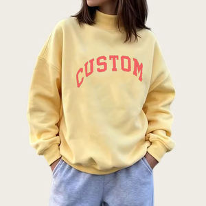 Women's Oversized Crew <b>Neck</b> Sweatshirt Custom Letter Print <b>Light</b> Blue Knitted Cotton Asymmetric Design Autumn Wear mock <b>neck</b> - Product Image 4