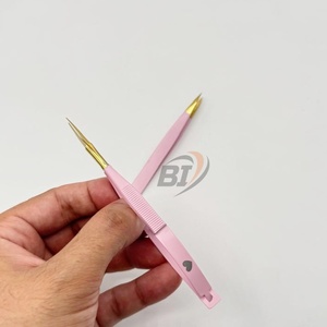 Pince à épiler à pointe fine pour sourcils en acier inoxydable, pince cosmétique pour l'épilation avec ciseaux extra-affûtés, couleur rose avec logo personnalisé - Product Image 2