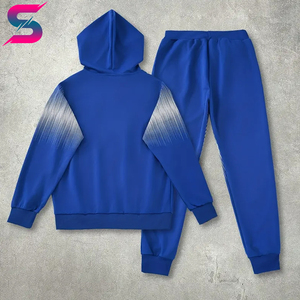 Unisex Blue Hooded Tracksuit Full Sleeve Gradient Print Sporty Casual Wear Autumn Season Polyester Material Regular Fit - Product Image 1