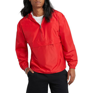 Men's Orange Hooded Windproof Quarter-Zip Jacket Casual Loose Fit Polyester Spring Wear With Pockets - Product Image 3