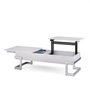 Calmam High Gloss <b>White</b> and Chrome Finish Lift Top <b>Coffee</b> <b>Table</b> - Product Image 6