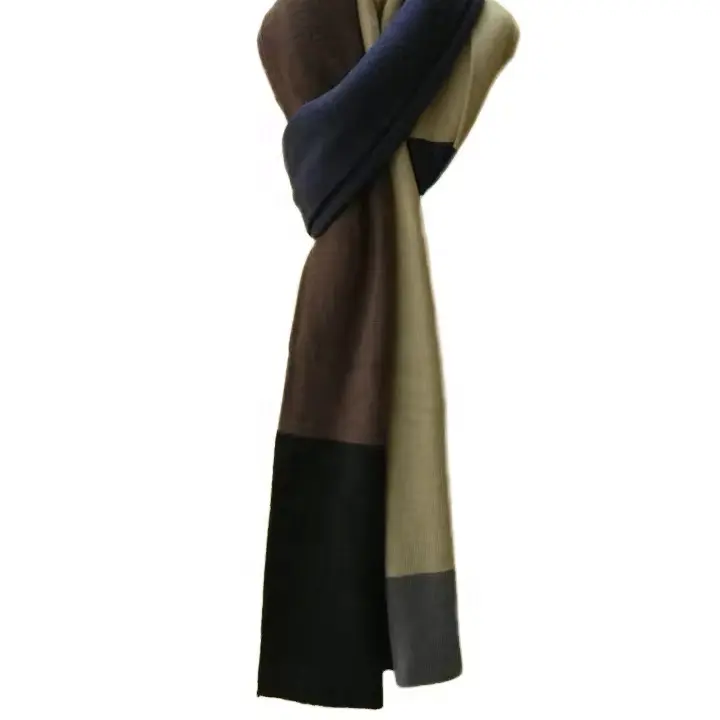 Sciarpa da uomo in Cashmere 100% alla moda 12 Gauge con bordo costale semplice sciarpa invernale indossa un filato più morbido e caldo ed elegante