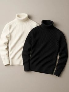 Pull Col Roulé Tricoté Gros Côtelé Personnalisé OEM, Coupe Oversize, Blanc Crème, Homme Femme, Fournisseur de Tricots d'Hiver à Col Haut - Product Image 2
