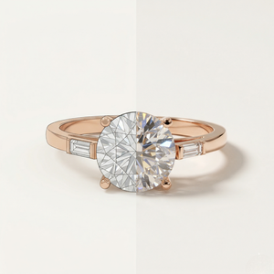 Anillo de Compromiso con Tres Diamantes Cultivados en Laboratorio, Corte Redondo y Baguette, Certificado por IGI, Oro Sólido de 9k, Joyería Fina, Proveedor Mayorista - Product Image 5