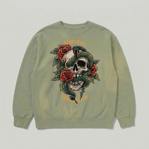 Sudadera de manga larga con cuello redondo y estampado de calavera, serpiente y rosas Venom Blossom para hombre, informal, de punto, de algodón, con cuello redondo. - Product Image 1