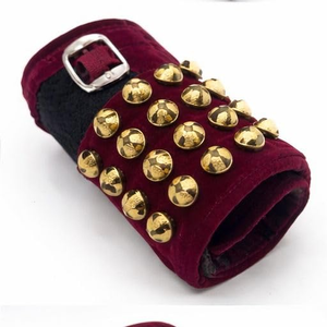 Tobilleras Ghungroo de imitación antigua hechas a mano de latón de 3 líneas, joyería de baile de terciopelo granate premium para Bharatanatyam Kuchipudi - Product Image 4
