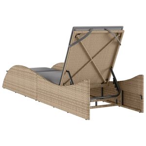 Chaise longue de patio extra longue en rotin PE beige avec structure en acier thermolaqué, mobilier de relaxation extérieur de haute qualité - Product Image 6