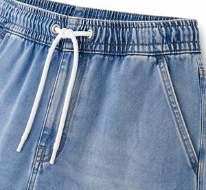 Shorts Bermuda en jean bleu clair pour homme, taille mi-haute, avec cordon de serrage, décontracté, couleur unie, en coton tissé, respirant, infroissable, séchage rapide - Product Image 5