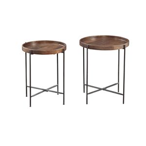 Set 2 eleganti legno moderno metallo accento tavoli marrone mobili laterali per soggiorno camera da letto ufficio funzionale decorazioni per la casa - Product Image 5