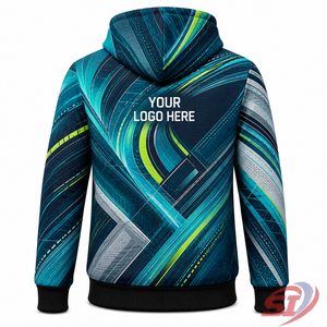 Sweat à capuche sport personnalisé Aqua Lime Kinetic avec fermeture éclair intégrale, impression OEM, logo marque privée, vente en gros, fabricant de performance - Product Image 2