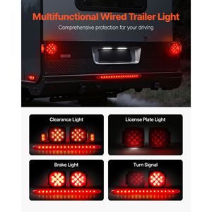 Kit Luci LED 12V Impermeabili per Rimorchio, Luci Posteriori con Stop, Freno, Indicatore di Direzione e Luci Targa, Lente Rossa per Auto - Product Image 2