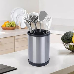 Porte-ustensiles cylindrique en acier inoxydable, type sur pied, anti-poussière, support de rangement de cuisine, design moderne - Product Image 1