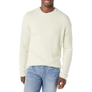 Pull tricoté côtelé col rond en viscose/coton pour homme, manches longues, décontracté, chaud et doux pour l'hiver, avec logo frontal, vente en gros - Product Image 1