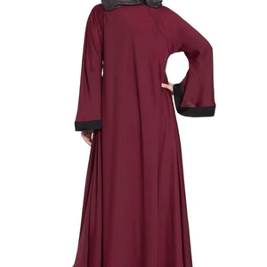 Black Colorblock Asymmetrical Embroidered Polyester <b>Abaya</b> Long Sleeve Modest Muslim Dress Floor Length Loose Fit Daily Wear - Product Image 1