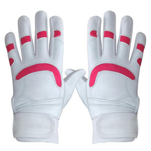 Custom <b>White</b> Pink Genuine Leather Baseball Batting Gloves Breathable Non-Slip Grip Adjustable Wrist Strap Durable XL/XXL - Product Image 1