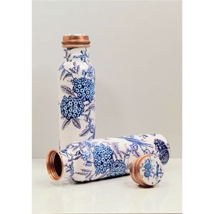 Pure Copper Water <b>Bottle</b> with Paisley Print | 1000ml Ayurvedic Health Vessel | Leak-Proof Yoga <b>Bottle</b> | Lacquer Coated Drinkware - Product Image 6