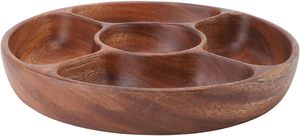 Bandeja Redonda de Madera con Divisiones para Servir Aperitivos, Plato de Madera de Acacia con 5 Compartimentos para Servir Frutos Secos y Nueces - Product Image 3
