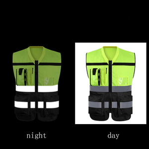 Custom Industrial High Visibility Safety Vest with <b>Silver</b> Reflective Strips Heavy Duty Zipper Front Closure Fluorescent - Product Image 2