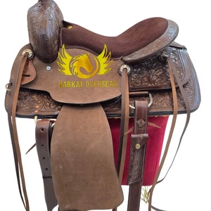 Selle de cheval western en cuir véritable de haute qualité, neuve, avec clous en laiton et cuivre, design personnalisé, portable, pour dressage, emballage sur mesure - Product Image 2