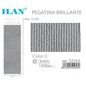 Ilan Adesivo Brillante 3mm 1500pz Nero con Strass, Cartoncino Grande - Product Image 3