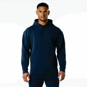Survêtement à capuche bleu marine pour homme, manches longues, couleur unie, décontracté, respirant, en coton mi-lourd, coupe classique - Product Image 2
