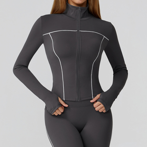 Women <b>Yoga</b> <b>Jacket</b> Zip Up Long Sleeve Fitness Top Breathable Quick Dry Stretch Activewear for Gym Training - Product Image 6