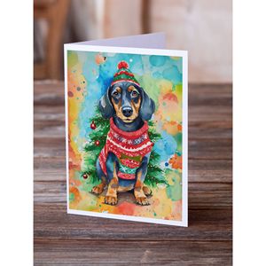 Whimsical Dachshund Christmas <b>Greeting</b> <b>Cards</b> Pack of 8 A7 Size 5x7 Blank <b>Note</b> <b>Cards</b> with Envelopes - Product Image 2