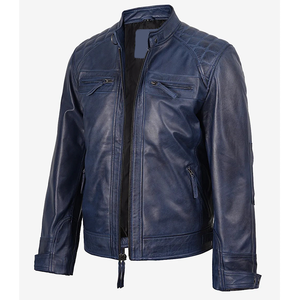 2026 OEM Vestes en cuir de vachette bleu marine originales les plus tendance pour hommes, avec poches zippées, 100% haute qualité, faible MOQ, vestes de mode - Product Image 2