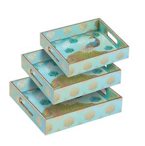 Plateau décoratif élégant en bois imprimé pour hôtel, 100% fait main, haute qualité, pour le rangement des aliments et le service du thé, design personnalisé - Product Image 2